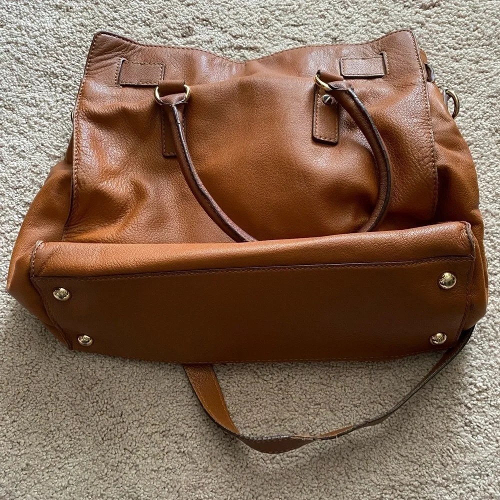 Michael Kors- 100% Brown Leather Large Hamilton Hand Bag with Gold Metal